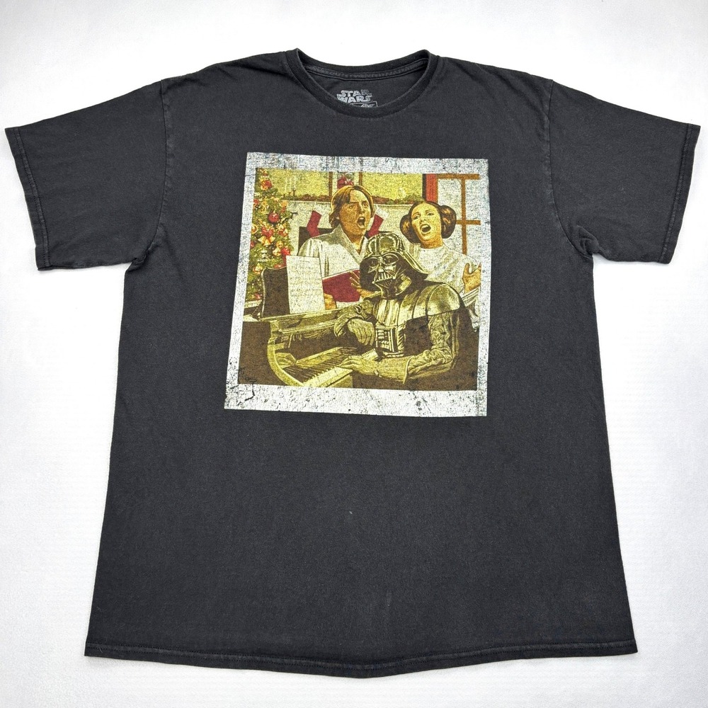 Star Wars Mens Large Darth Vader Piano Christmas Caroling Shirt Black Mad Engine